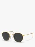 Ray-Ban RB3447 Men's Polarised Round Metal Sunglasses, Gold/Black