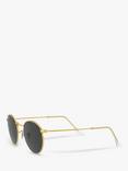 Ray-Ban RB3447 Men's Polarised Round Metal Sunglasses, Gold/Black