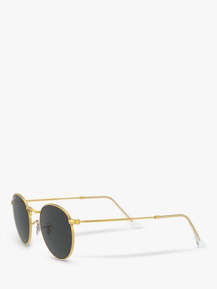 Ray-Ban RB3447 Men's Polarised Round Metal Sunglasses, Gold/Black - view 2, Gold/Black