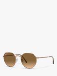 Ray-Ban RB3565 Jack Unisex Polarised Metal Hexagonal Sunglasses, Medium Copper/Brown Gradient