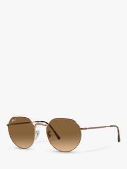 Ray-Ban RB3565 Jack Unisex Polarised Metal Hexagonal Sunglasses, Medium Copper/Brown Gradient, Medium Copper/Brown Gradient