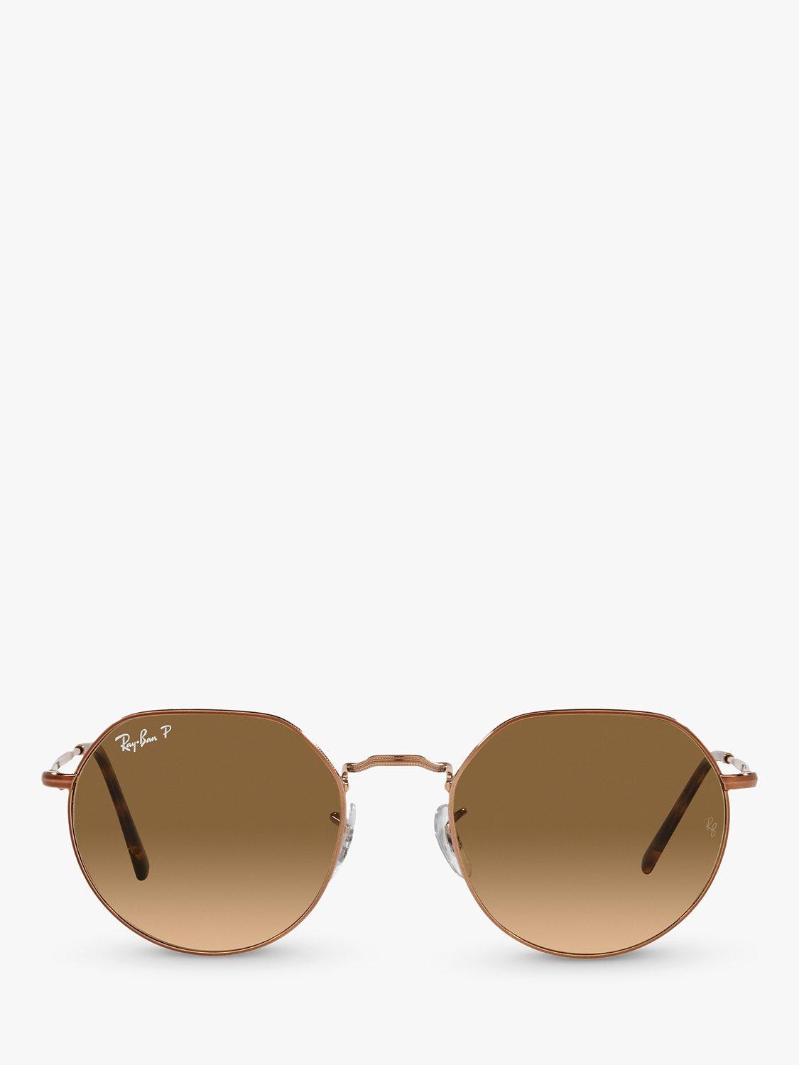Product image 3 of 11, which shows Ray-Ban RB3565 Jack Unisex Polarised Metal Hexagonal Sunglasses, Medium Copper/Brown Gradient