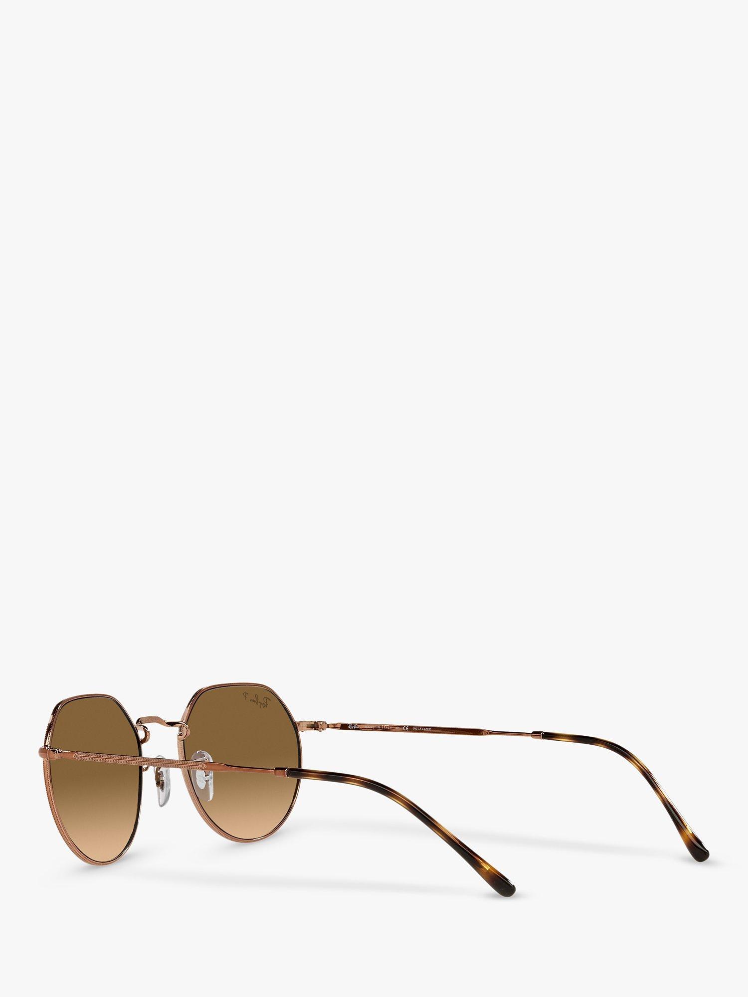 Product image 5 of 11, which shows Ray-Ban RB3565 Jack Unisex Polarised Metal Hexagonal Sunglasses, Medium Copper/Brown Gradient
