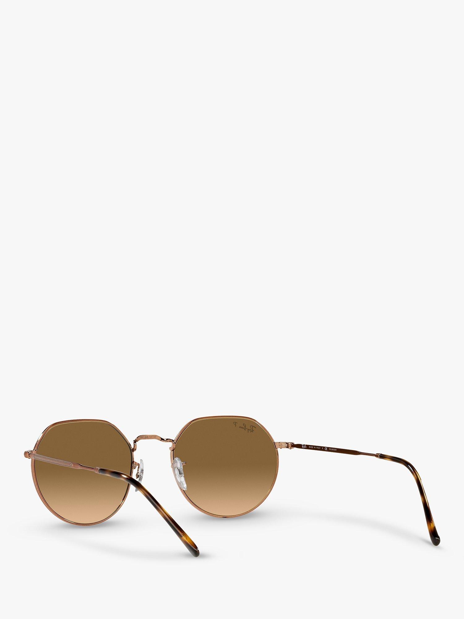 Product image 6 of 11, which shows Ray-Ban RB3565 Jack Unisex Polarised Metal Hexagonal Sunglasses, Medium Copper/Brown Gradient