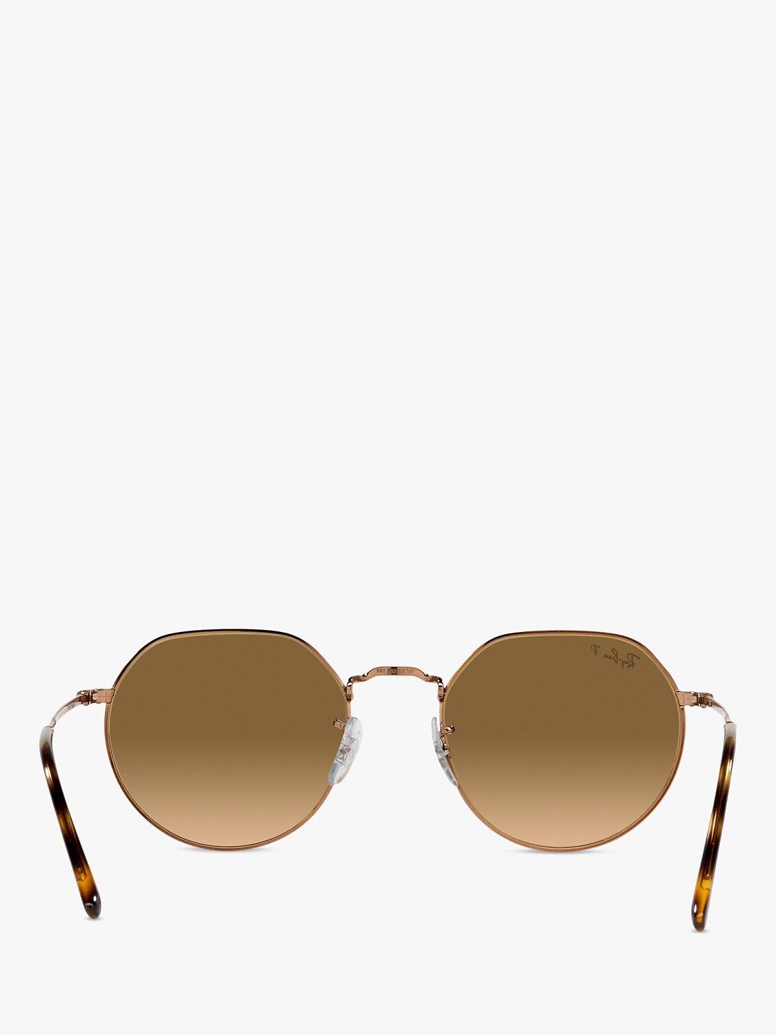 Product image 7 of 11, which shows Ray-Ban RB3565 Jack Unisex Polarised Metal Hexagonal Sunglasses, Medium Copper/Brown Gradient