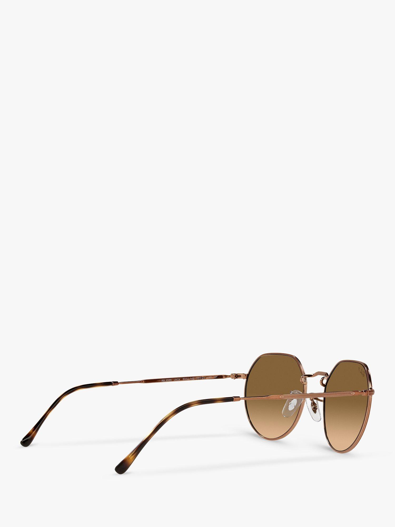 Product image 9 of 11, which shows Ray-Ban RB3565 Jack Unisex Polarised Metal Hexagonal Sunglasses, Medium Copper/Brown Gradient