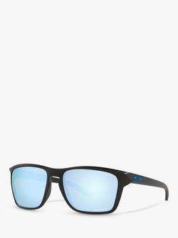 Oakley OO9448 Men's Sylas Prizm Polarised Rectangular Sunglasses, Matte Black/Blue