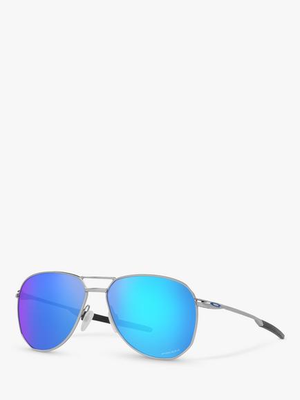 Oakley OO4147 Men's Contrail Pilot Prizm Sunglasses, Silver/Mirror Blue, Satin Chrome/Mirror Blue