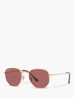 Ray-Ban RB3548N Unisex Polarised Hexagonal Sunglasses, Rose Gold/Pink
