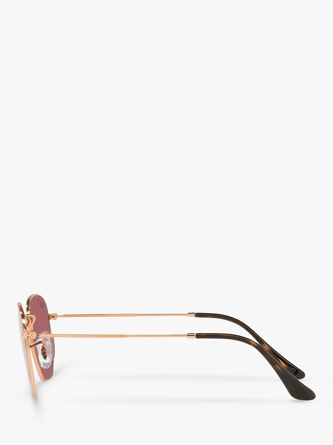Product image 2 of 6, which shows Ray-Ban RB3548N Unisex Polarised Hexagonal Sunglasses, Rose Gold/Pink