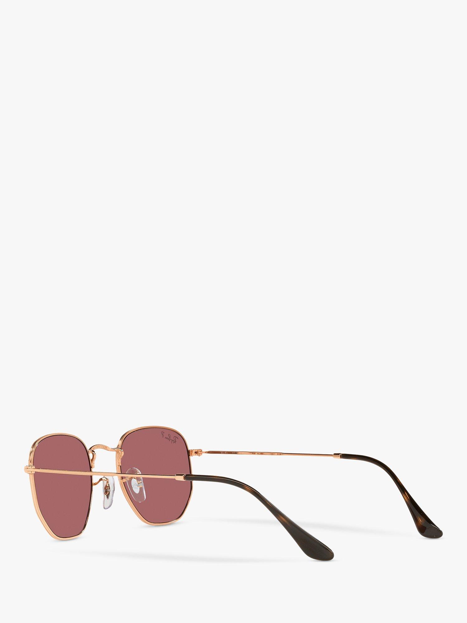 Product image 3 of 6, which shows Ray-Ban RB3548N Unisex Polarised Hexagonal Sunglasses, Rose Gold/Pink