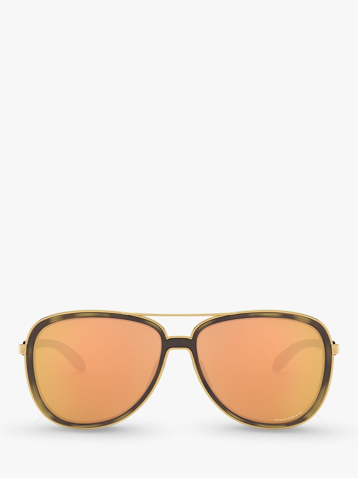 Product image 3 of 8, which shows Oakley OO4129 Women's Split Time Polarised Aviator Sunglasses, Havana/Orange
