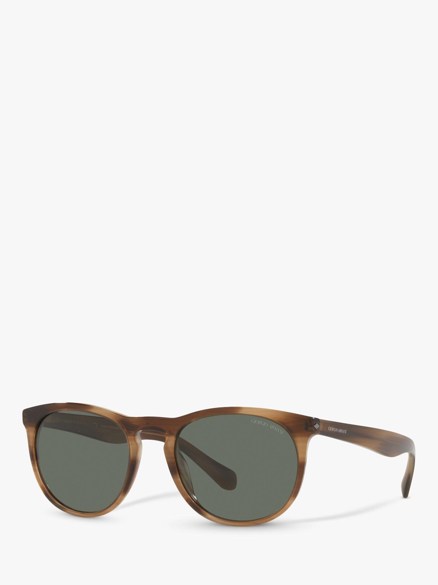 Giorgio Armani AR8149 Men's Polarised Oval Sunglasses, Brown/Grey