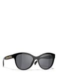 CHANEL CH5458 Women's Polarised Oval Sunglasses, Black/Grey