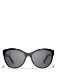 CHANEL CH5458 Women's Polarised Oval Sunglasses, Black/Grey