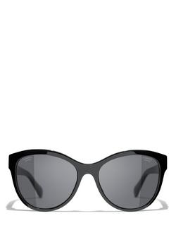 CHANEL CH5458 Women's Polarised Oval Sunglasses, Black/Grey - view 2, Black/Grey