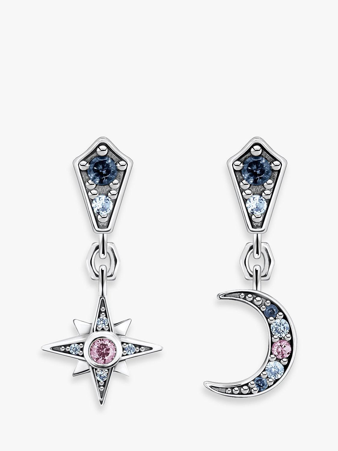 Product image 1 of 4, which shows THOMAS SABO Cubic Zirconia Star & Moon Drop Earrings, Silver/Multi