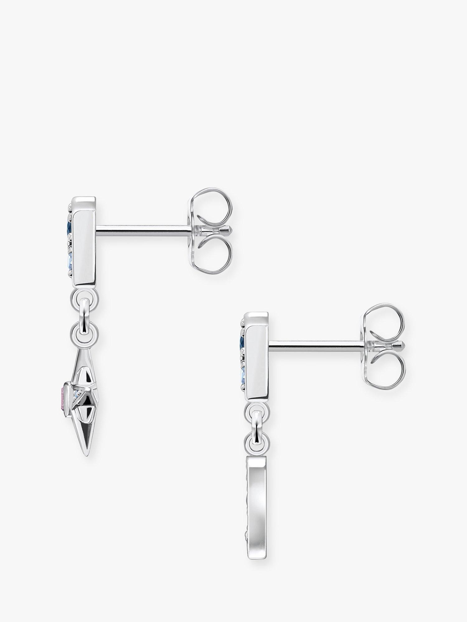 Product image 2 of 4, which shows THOMAS SABO Cubic Zirconia Star & Moon Drop Earrings, Silver/Multi