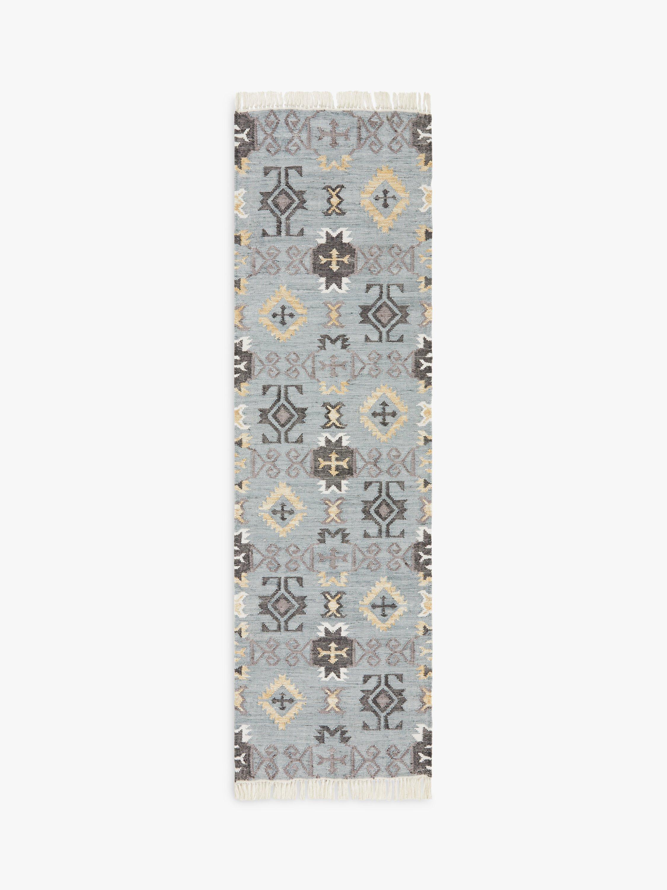 John Lewis Bolton Aztec Performance Runner, Blue/Grey, L240 x W70 cm