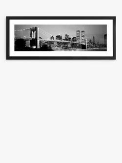 Brookpace Lascelles 'New York Skyline At Night' Framed Print & Mount, 38 x 101cm, Black/White, Black/White