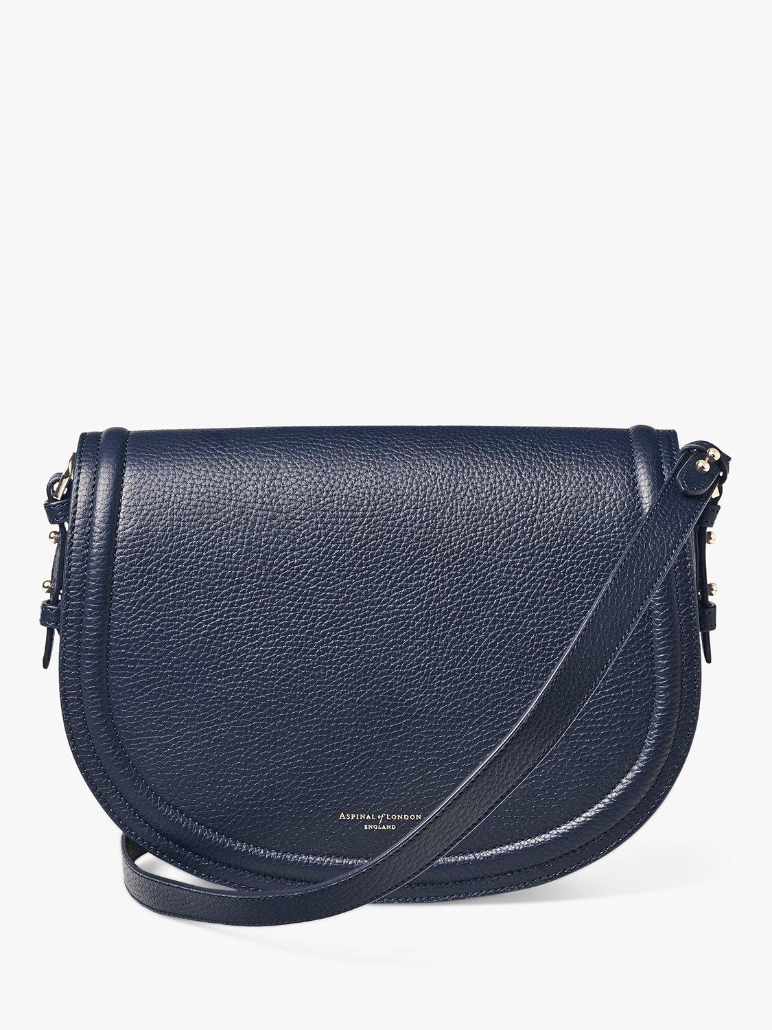 Aspinal of London Stella Pebble Leather Satchel Bag, Navy