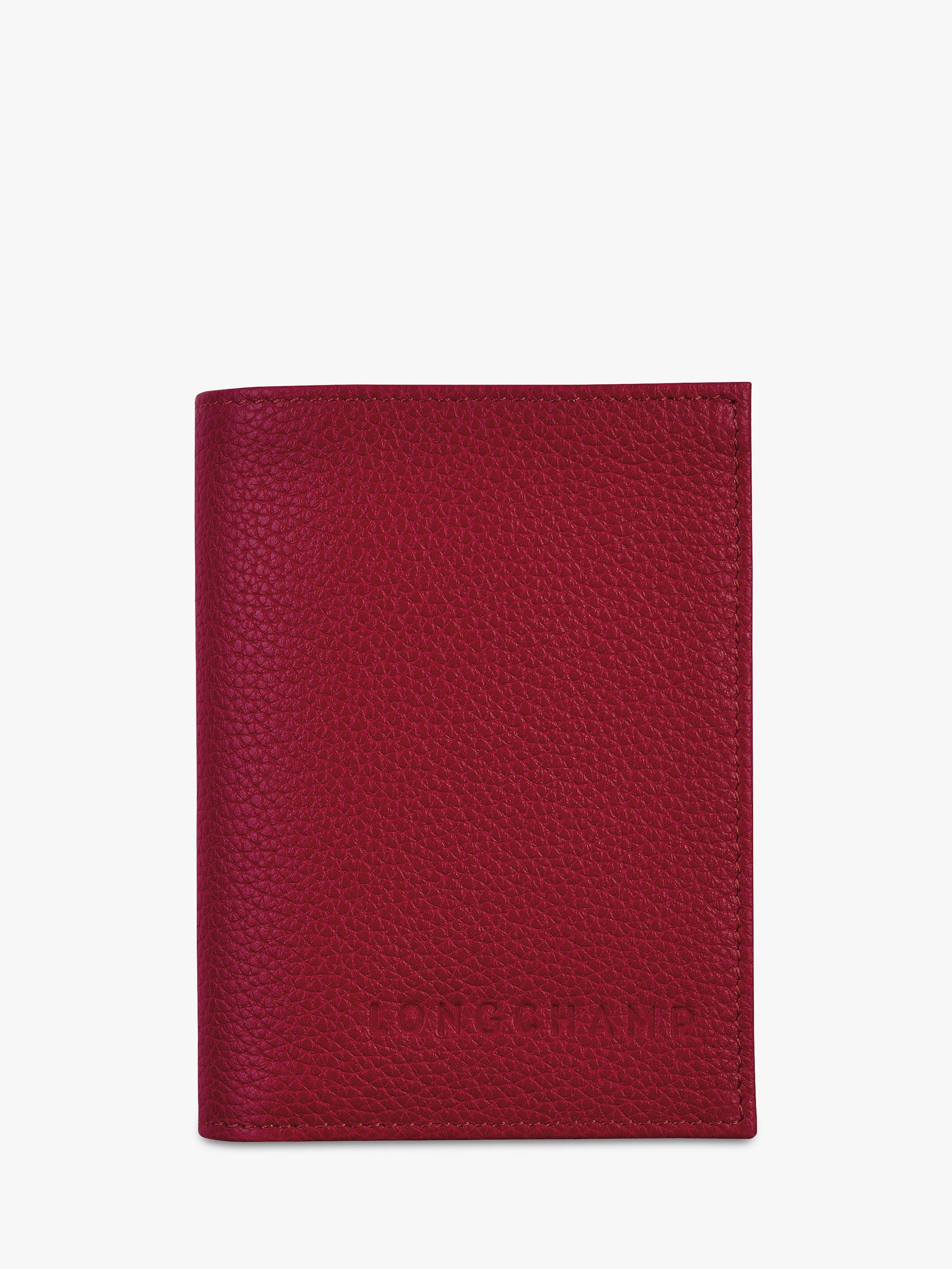 Longchamp Le Foulonné Leather Bi-Fold Card Holder, Cherry