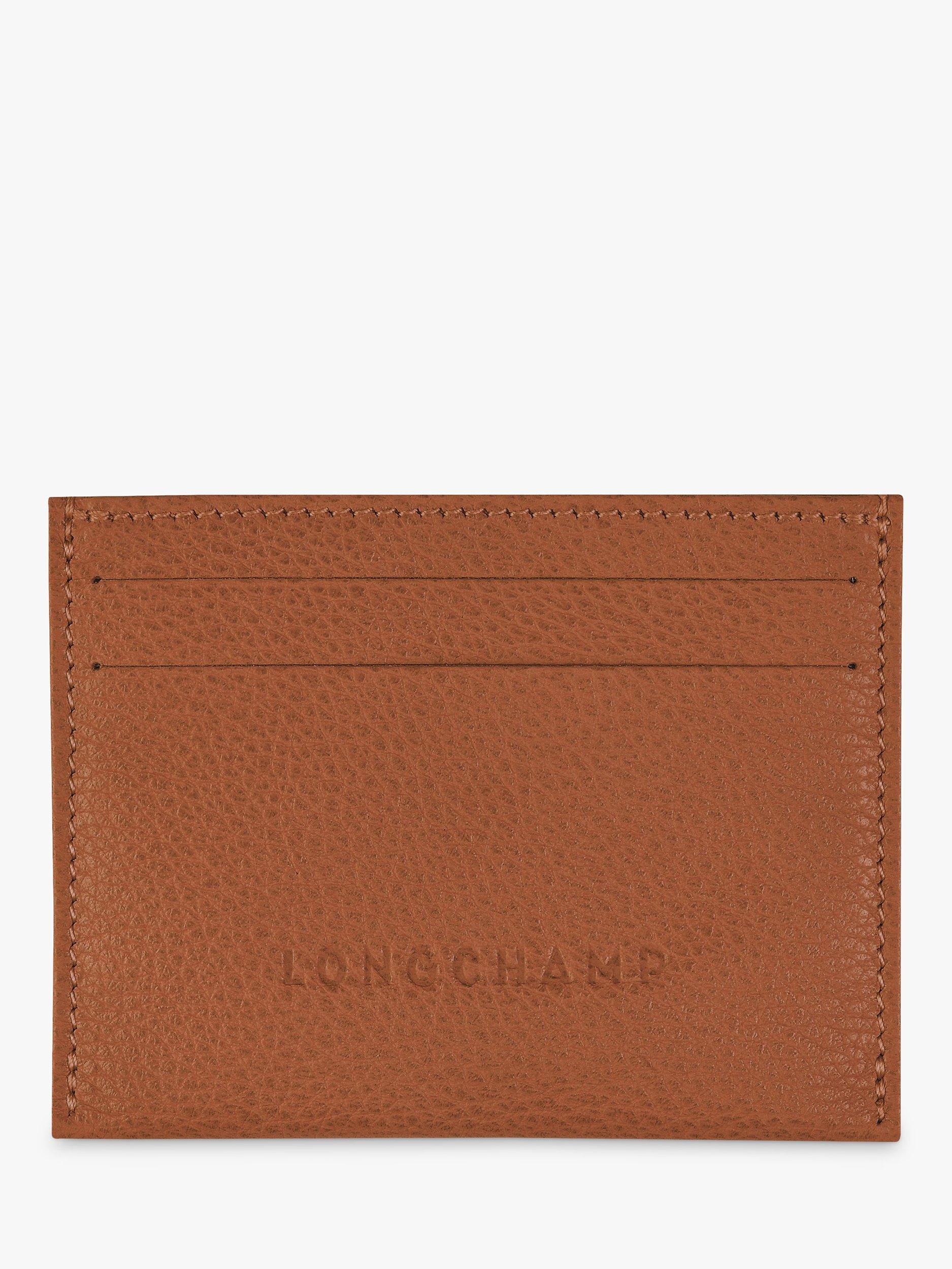 Product image 1 of 2, which shows Longchamp Le Foulonné Leather Card Holder, Caramel