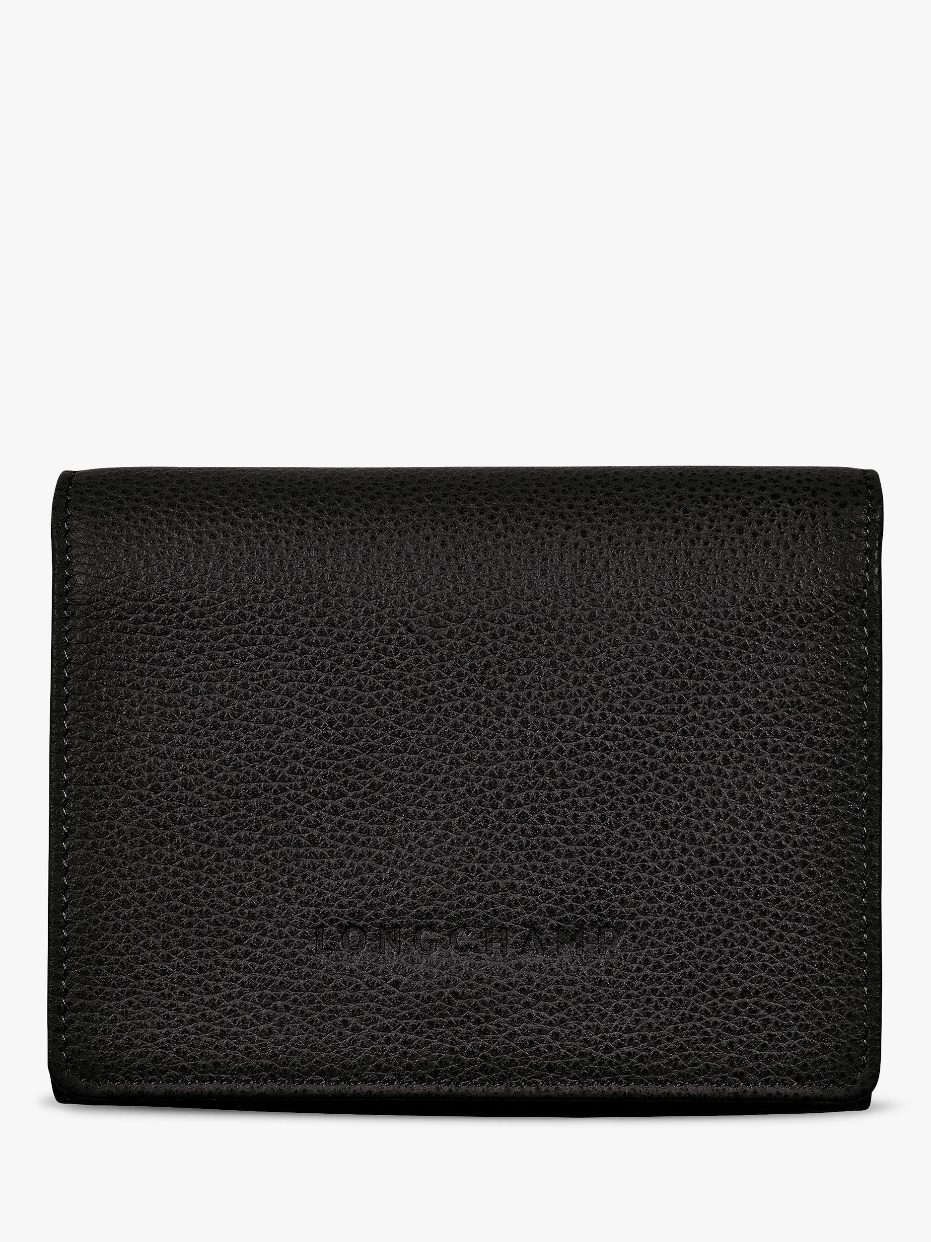 Product image 1 of 2, which shows Longchamp Le Foulonné Compact Leather Wallet, Black