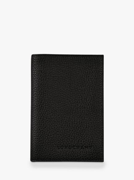 Longchamp Le Foulonné Leather Passport Cover, Black