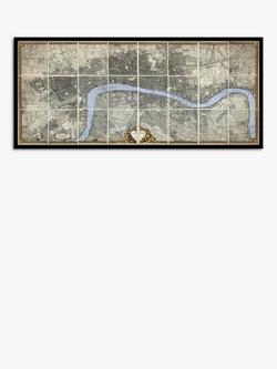 John Lewis John Rocque 1746 Antique Map of London Framed Print, 55.5 x 119.5cm, Grey/Multi, Grey/Multi