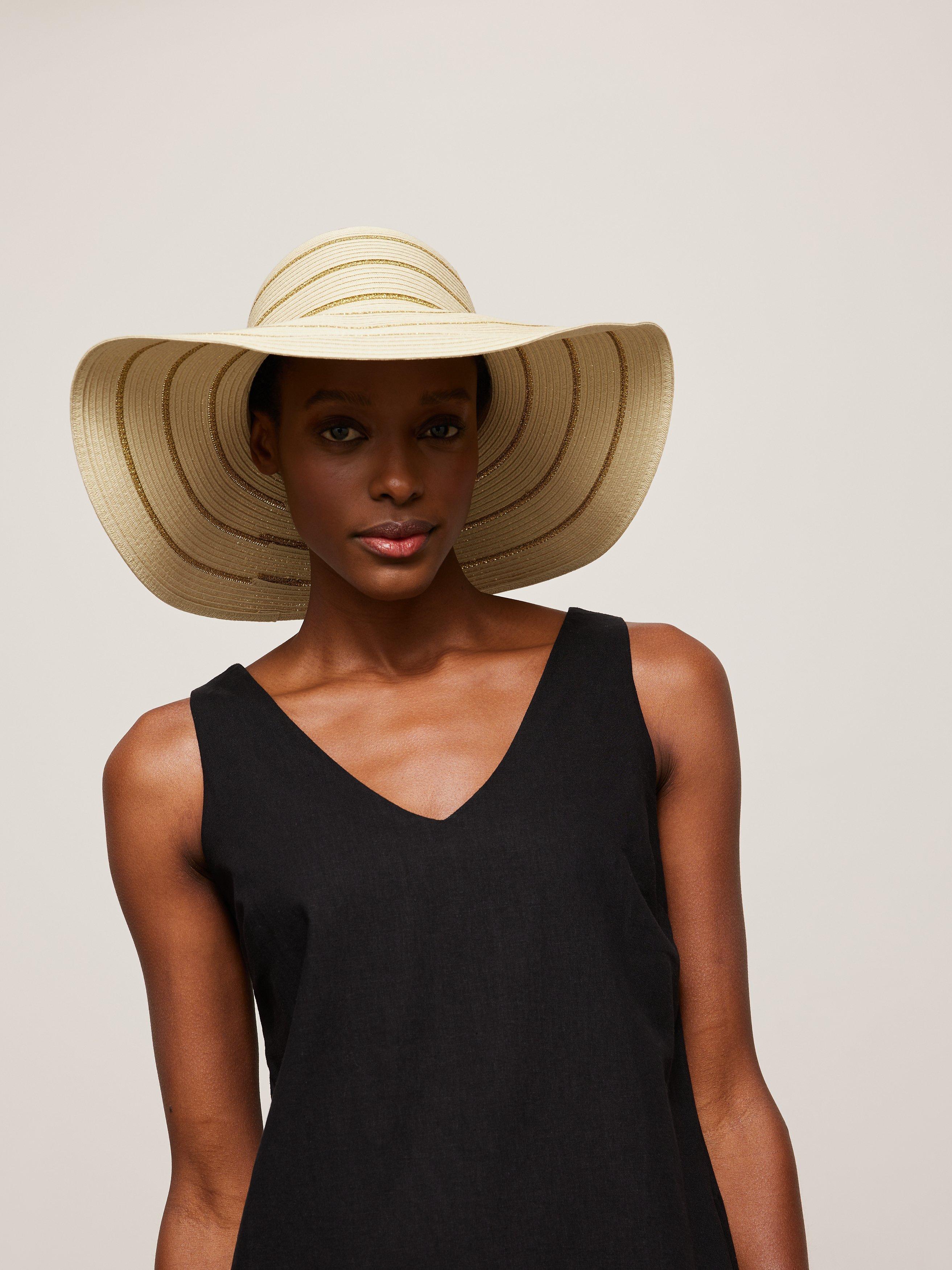 John Lewis Gold Stripe Floppy Hat, Gold/Neutral