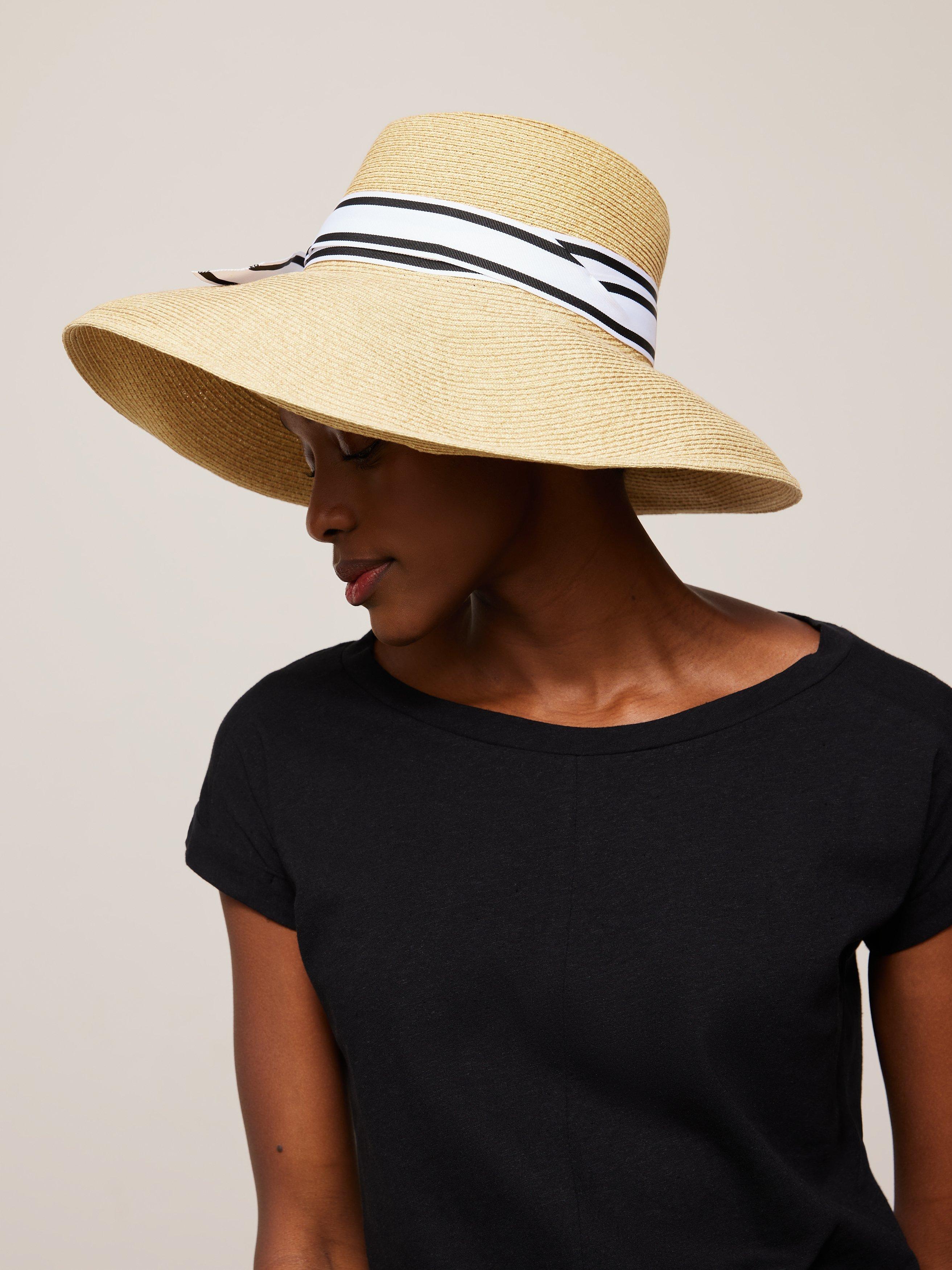 John Lewis Mono Ribbon Floppy Hat, Black/Neutral