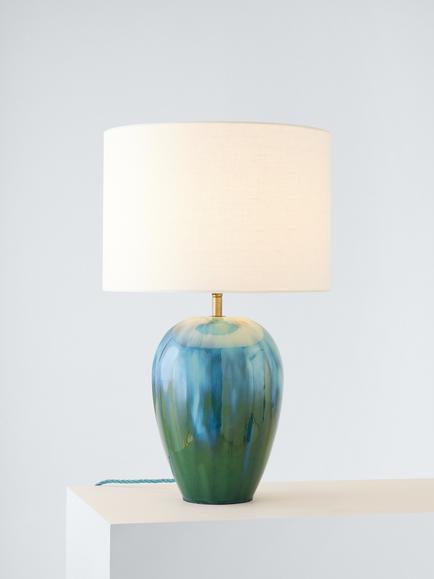 John Lewis + Matthew Williamson Reactive Glazed Ceramic Lamp Base, Blue, H39cm, Blue