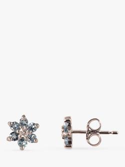 E.W Adams 18ct White Gold Aquamarine & Diamond Flower Stud Earrings, Blue, Blue