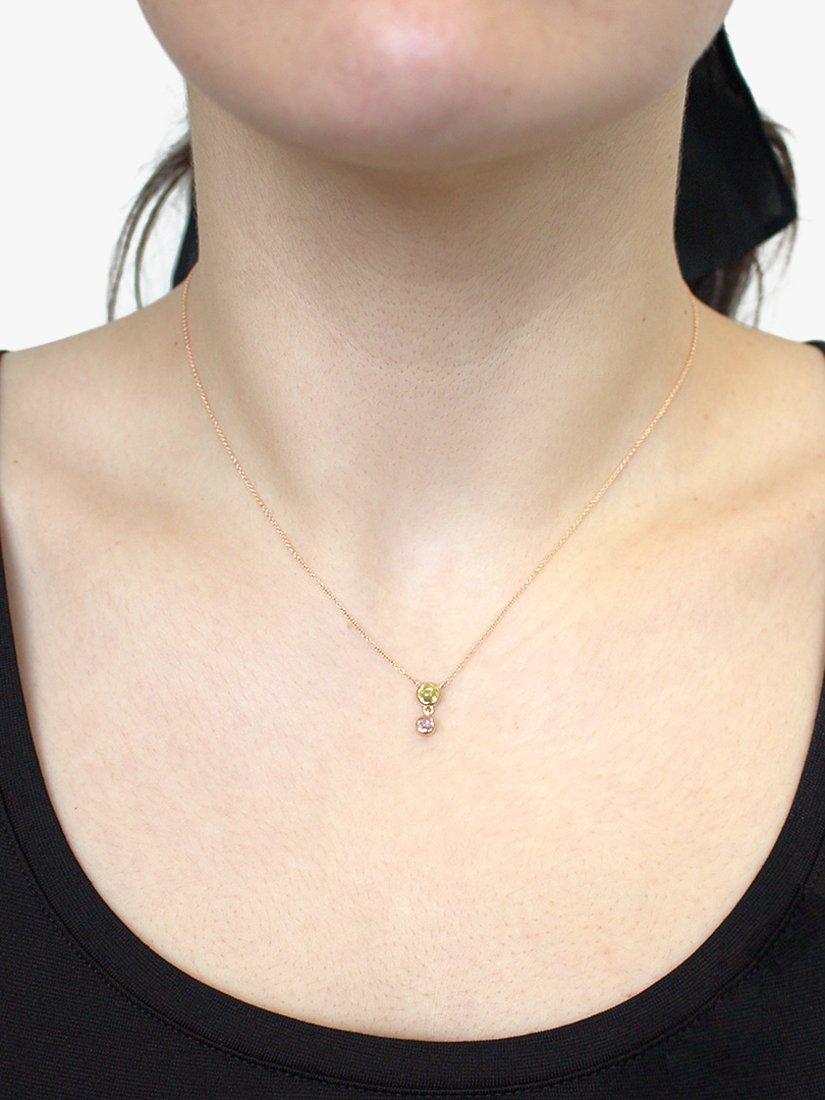 Product image 2 of 3, which shows London Road 9ct Gold Double Stone Drop Pendant Necklace, Rose Gold/Garnet