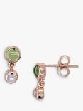 London Road 9ct Rose Gold Double Stone Drop Stud Earrings, Garnet/Moonstone