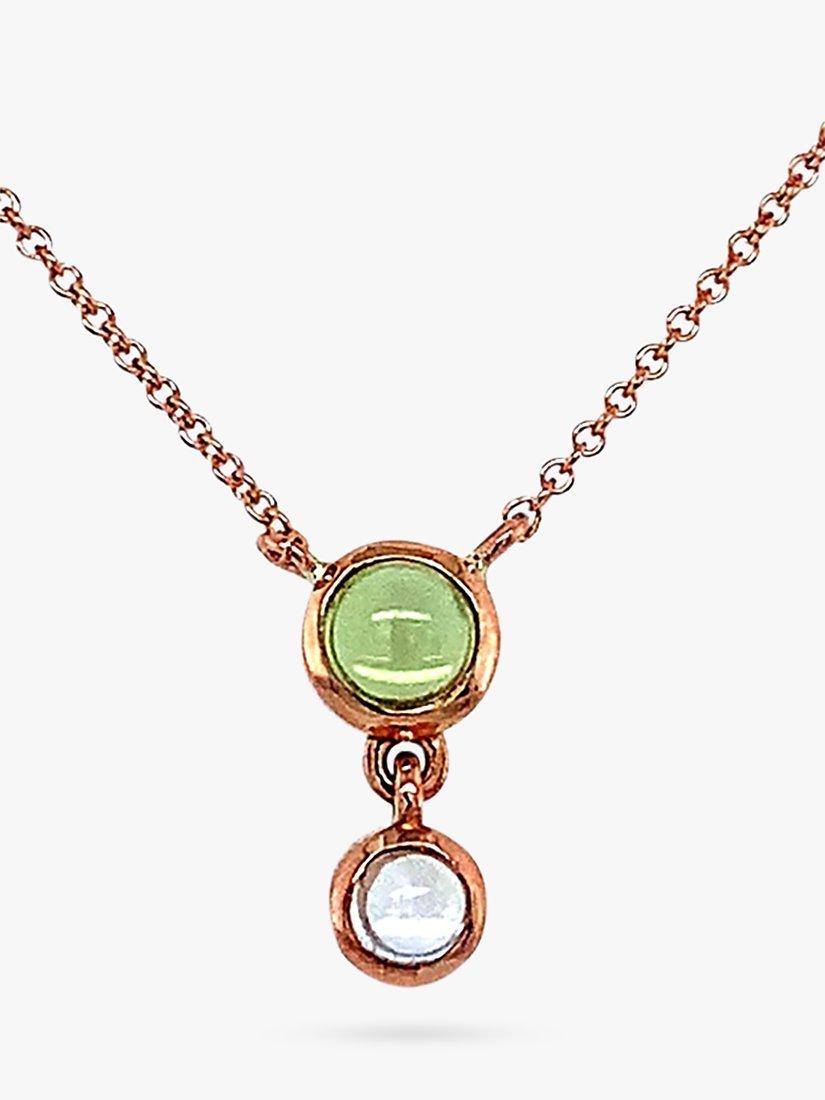 Product image 1 of 3, which shows London Road 9ct Gold Double Stone Drop Pendant Necklace, Rose Gold/Peridot