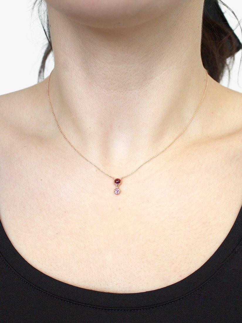 Product image 2 of 3, which shows London Road 9ct Gold Double Stone Drop Pendant Necklace, Rose Gold/Peridot
