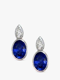 E.W Adams 18ct White Gold Sapphire & Diamond Pear Shape Stud Earrings, Silver/Blue