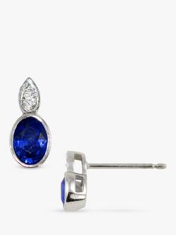 E.W Adams 18ct White Gold Sapphire & Diamond Pear Shape Stud Earrings - view 2, Silver/Blue