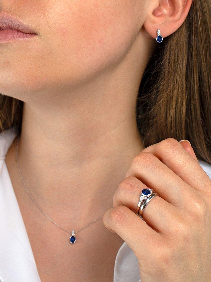 Product image 3 of 4, which shows E.W Adams 18ct White Gold Sapphire & Diamond Pear Shape Stud Earrings
