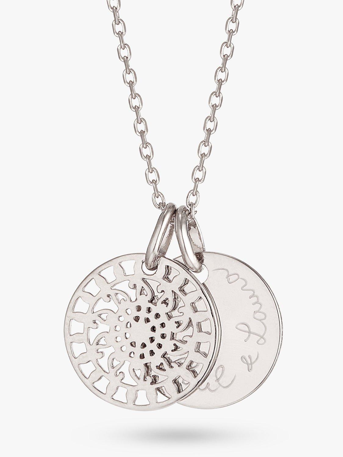 Merci Maman Personalised Cut Out Charm Disc Pendant Necklace, Silver