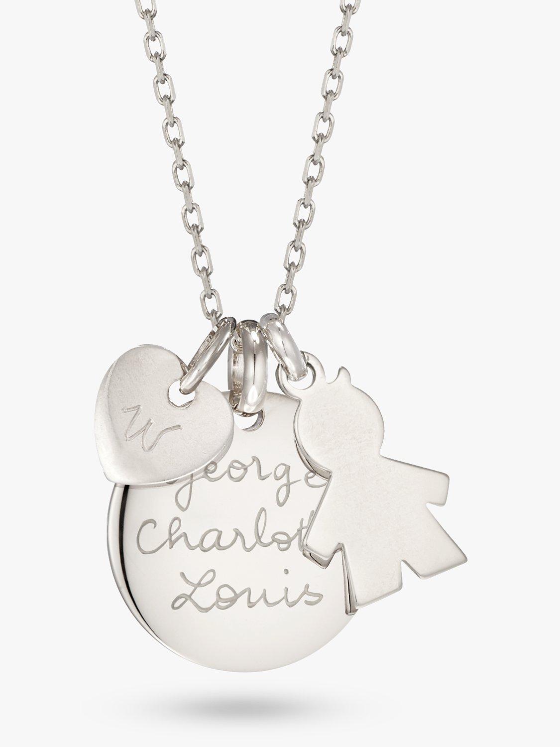 Merci Maman Personalised Boy Heart Disc Pendant Necklace, Silver