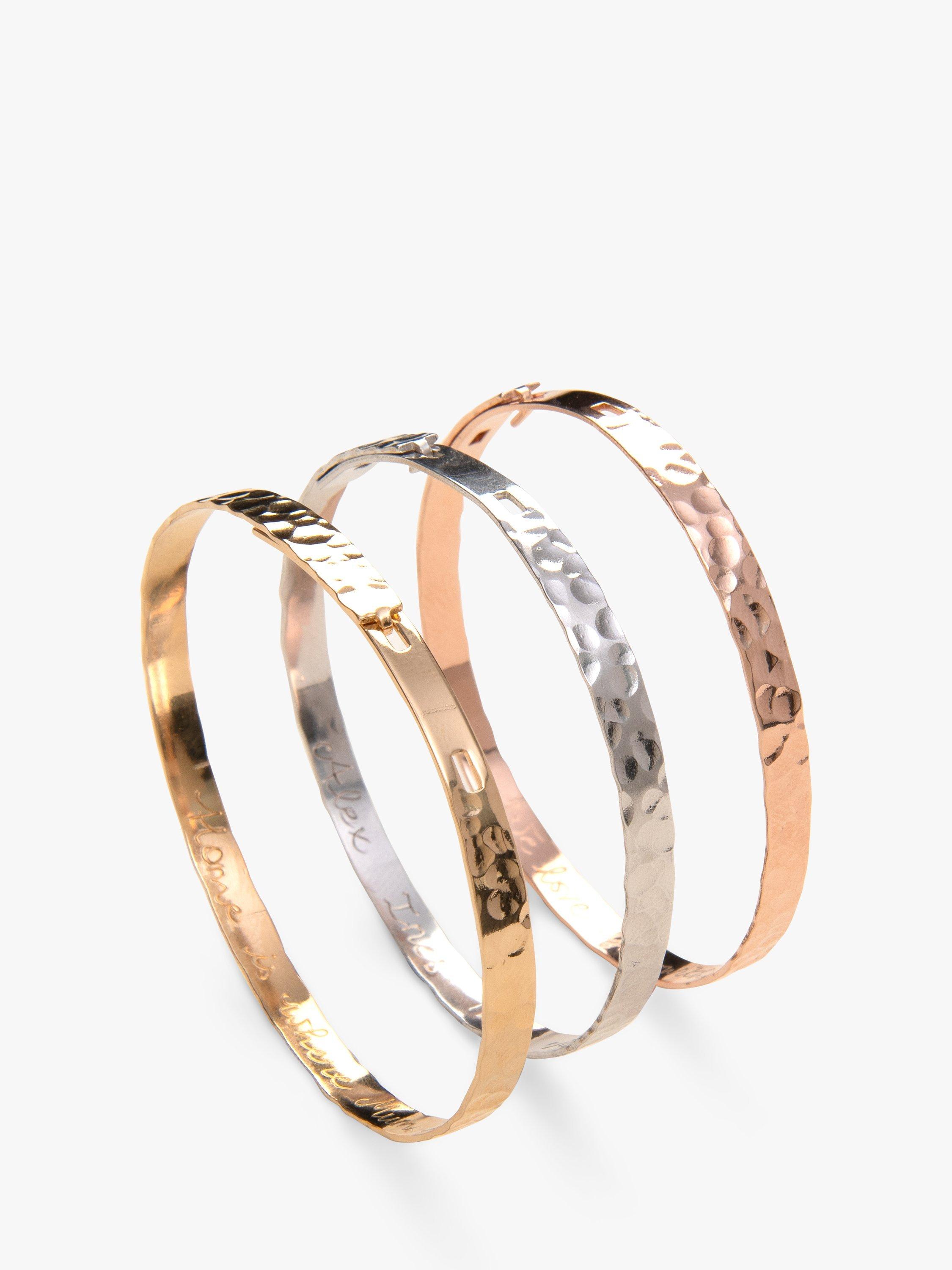 Merci Maman Personalised Hammered Flat Bangle Gold