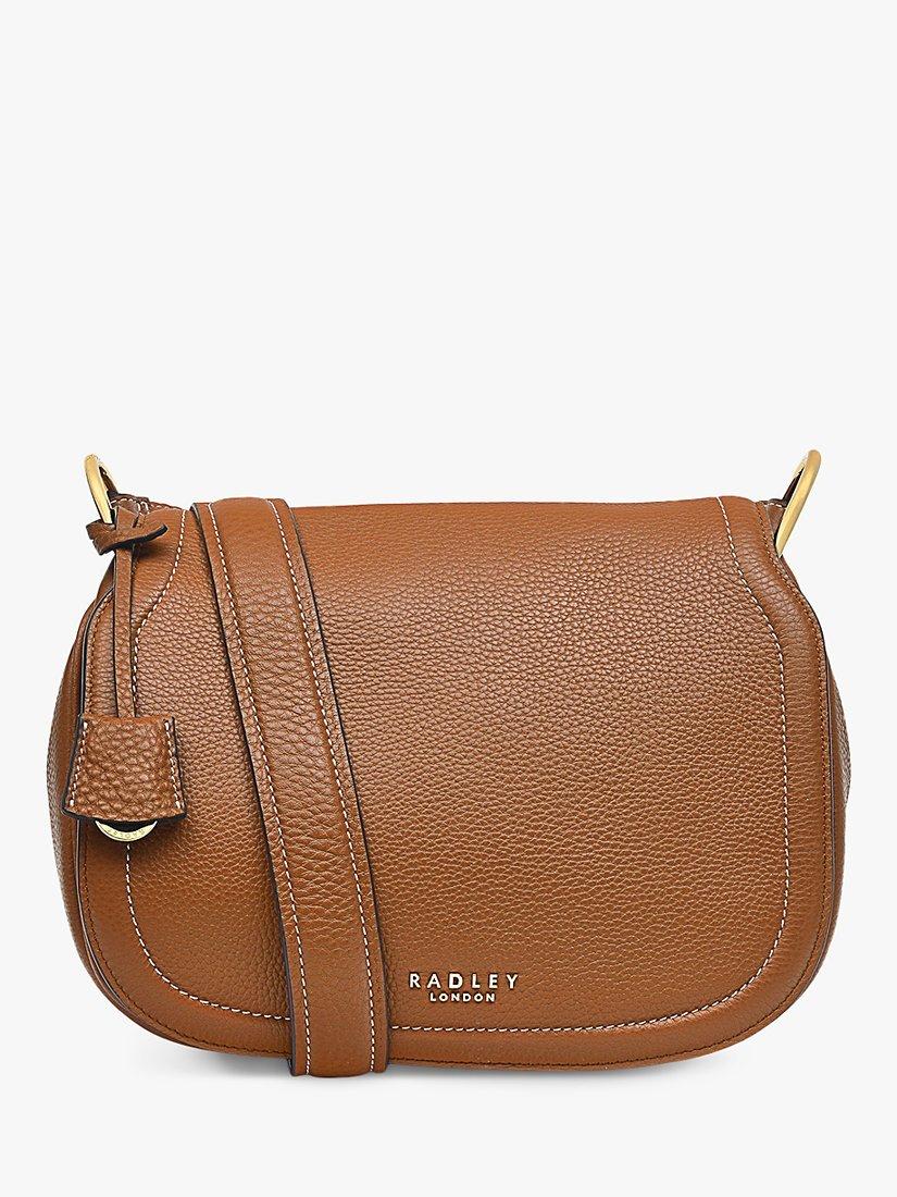 Radley York Walk Leather Flap Over Cross Body Bag, Toffee