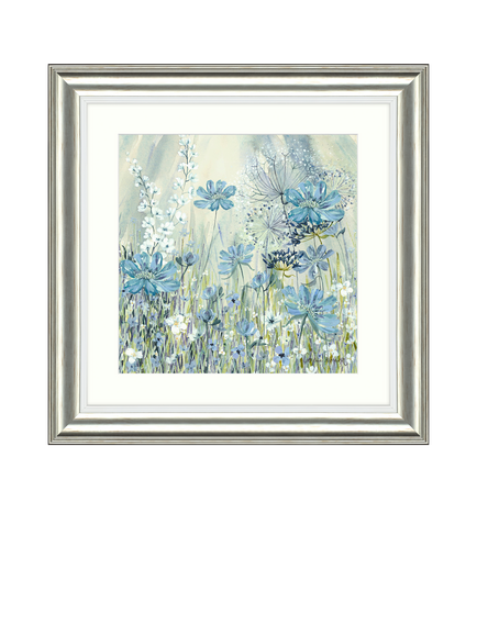John Lewis Catherine Stephenson 'Powder Blue Flowers 1' Framed Print & Mount, 60.5 x 60.5cm, Blue/Multi, Blue/Multi