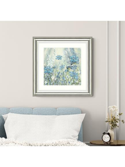 John Lewis Catherine Stephenson 'Powder Blue Flowers 1' Framed Print & Mount, 60.5 x 60.5cm, Blue/Multi - view 2, Blue/Multi