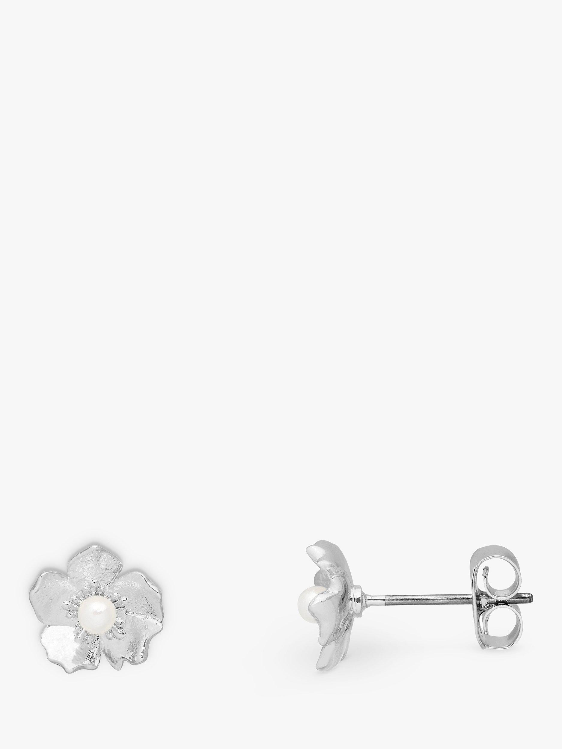 Estella Bartlett Buttercup Freshwater Pearl Stud Earrings, Silver