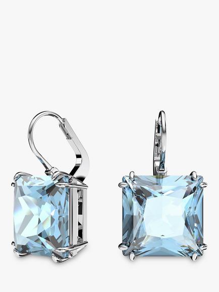 Swarovski Millenia Square Cut Crystal Drop Earrings, Aquamarine/Silver - view 2, Aquamarine/Silver