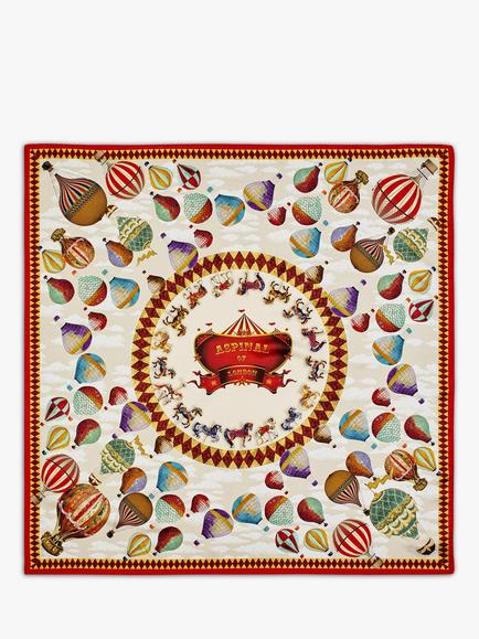 Aspinal of London Hot Air Balloon Silk Square Scarf, Red, Red